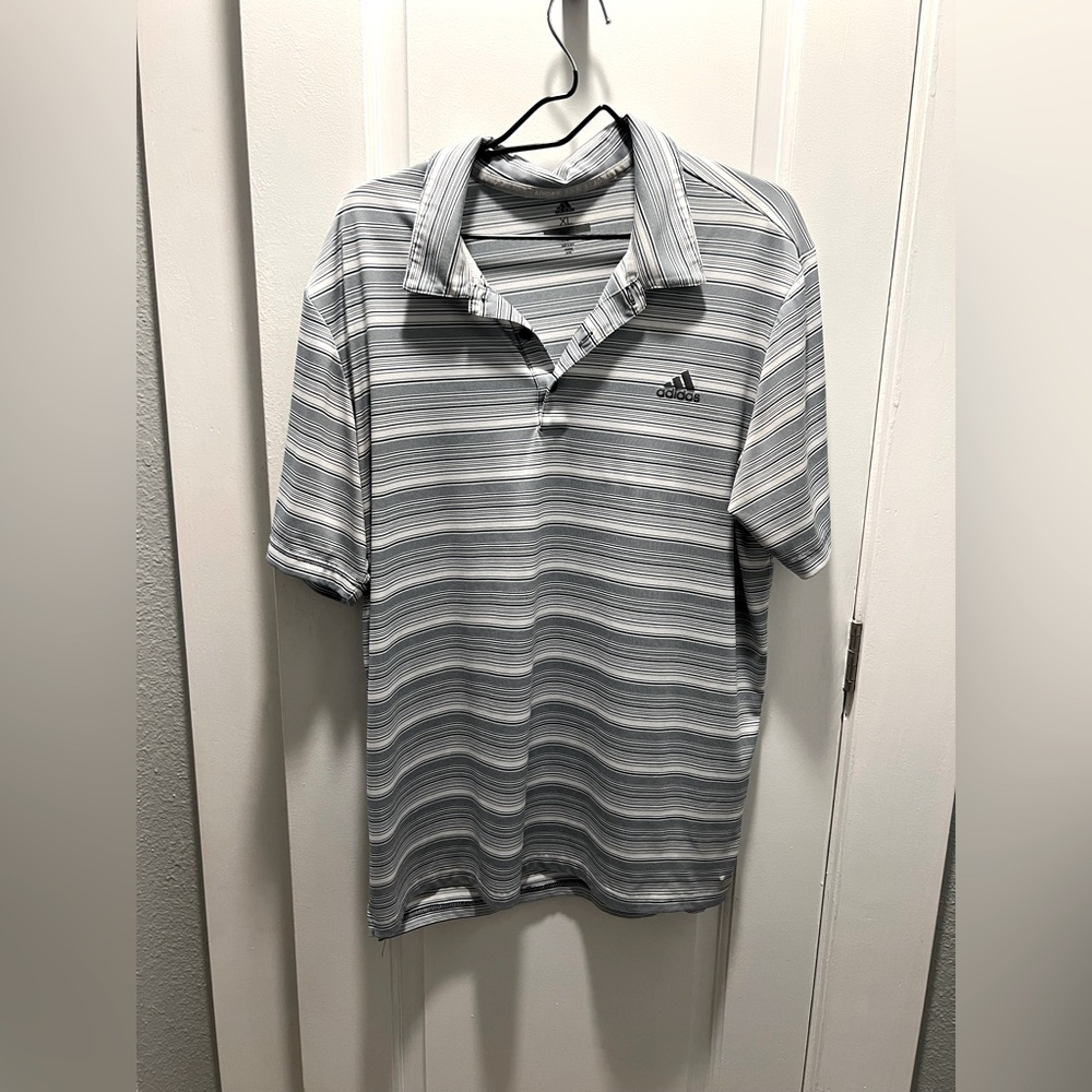Adidas Men's Gray Striped Polo Shirt